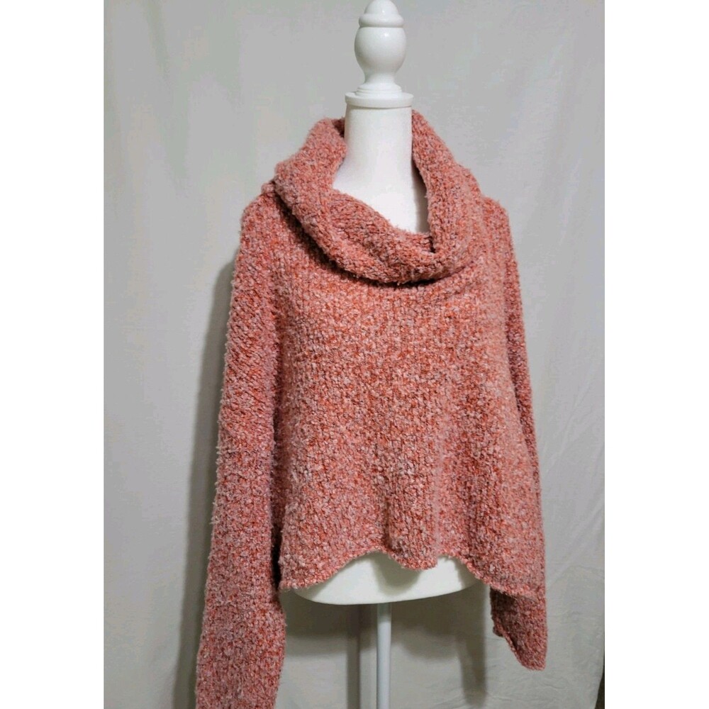 Free People Pink Textured Boho Chunky Knit Cowl Neck Dolman Pullover Sweater S